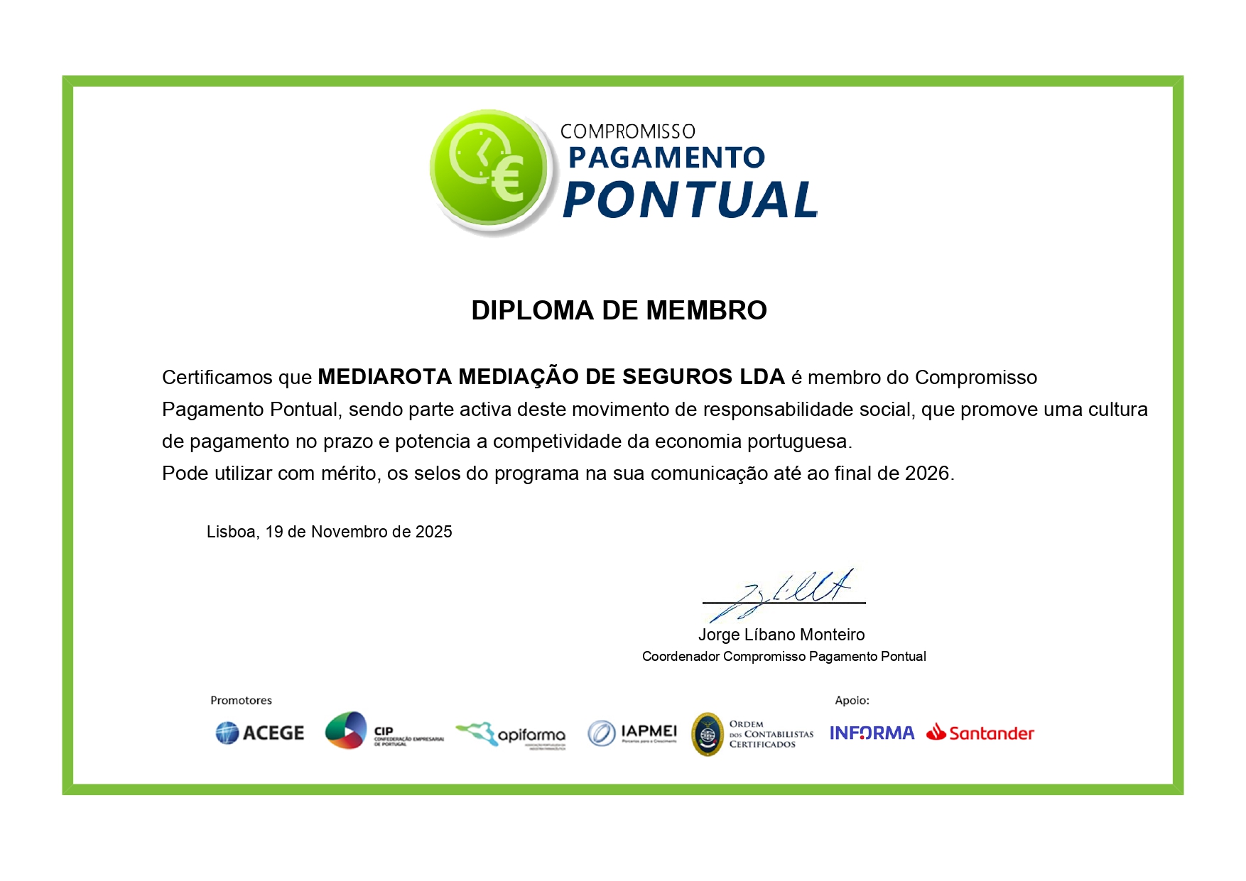 Diploma Compromisso Pagamento Pontual