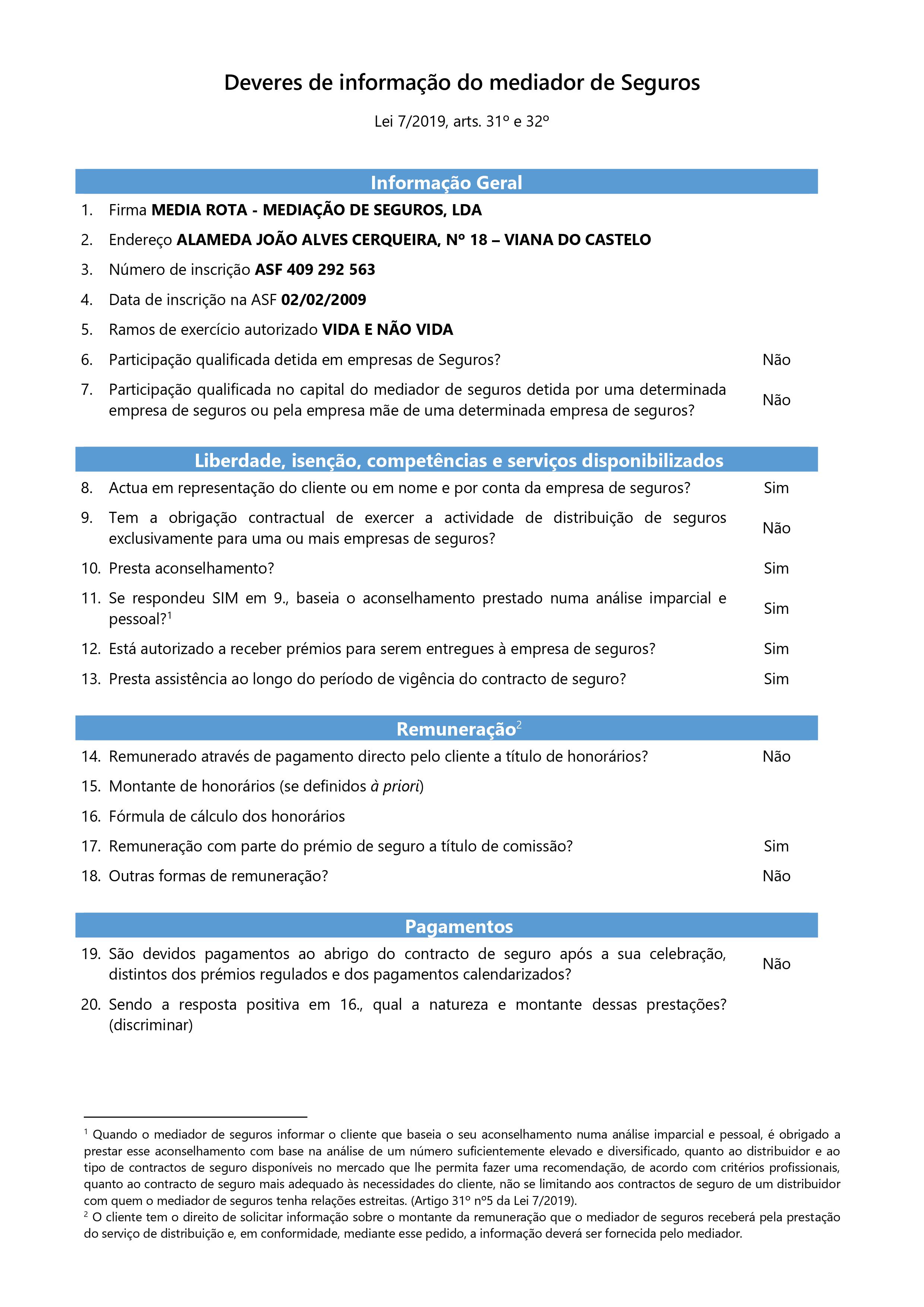 Deveres de informação do mediador de seguros