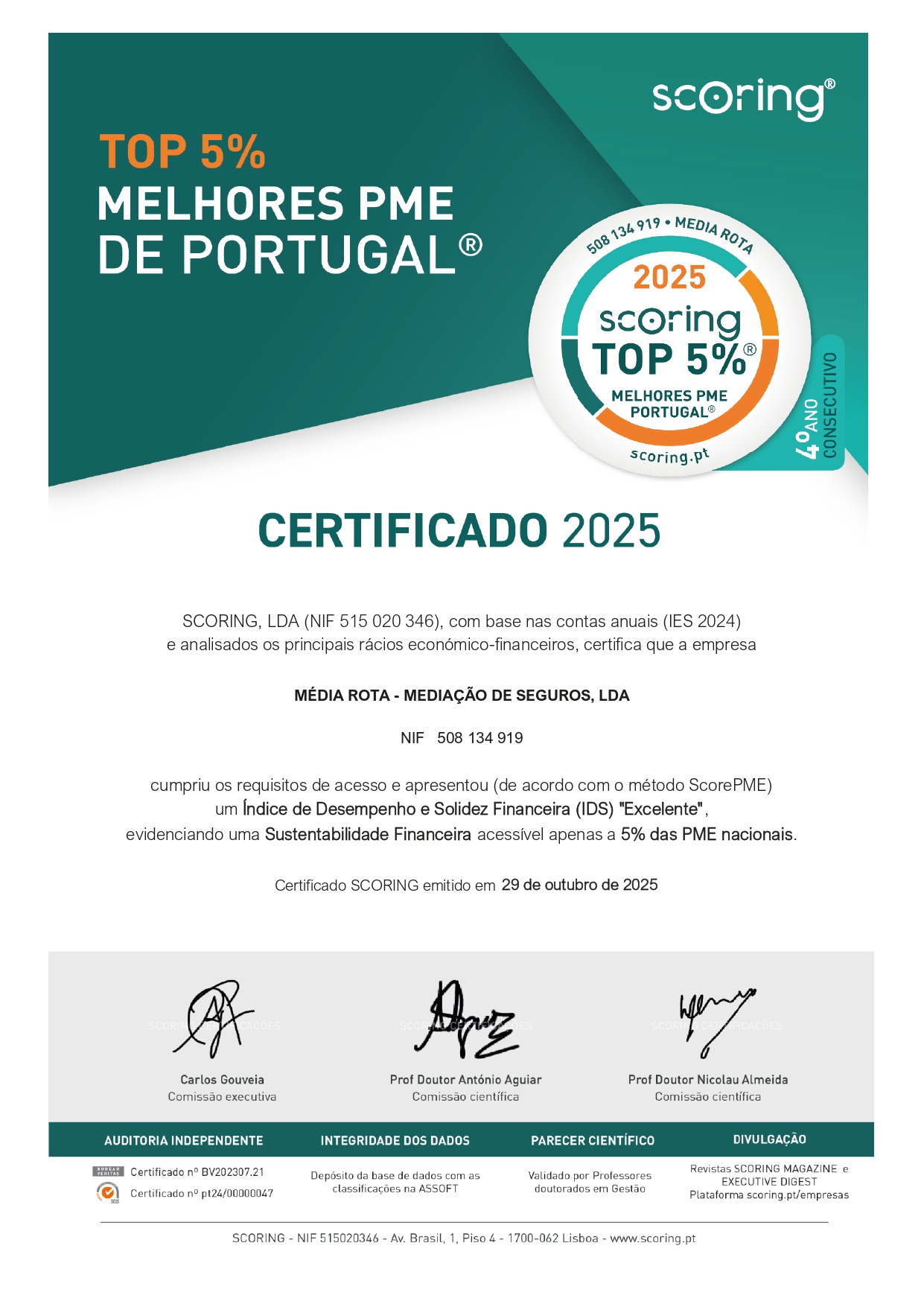 Certificado TOP 5